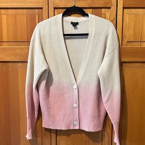 J Crew Ribbed Cashmere Cardigan Sweater Pink Ombré